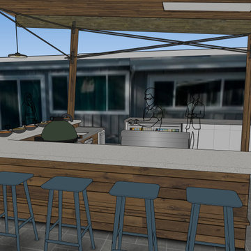 Covered Patio with Outdoor Kitchen and Detached Pool House