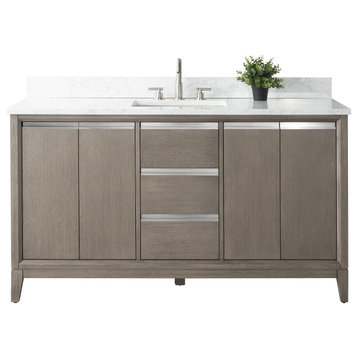 Bath Vanity, Sink, Engineered Marble Top, Driftwood Gray, 60" (Double Sink)