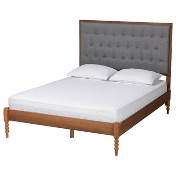 Baxton Studio Odeya Gray Fabric and Walnut Brown Wood Queen Size Platform Bed