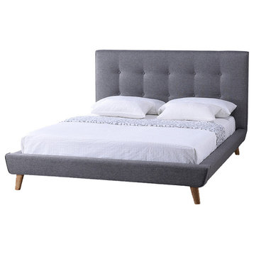 Jonesy Fabric Upholstered Platform Bed, Gray, Queen
