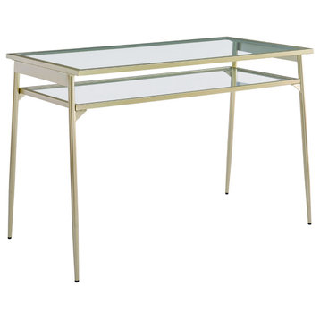 48" Two Tier Glass and Metal Desk, Gold