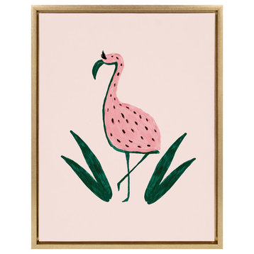 Sylvie Flamingo Watermelon Framed Canvas By Kendra Dandy, Gold 18x24