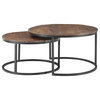 Set of 2, Nesting Coffee Table, Open Frame With Round Wood Top, Black/Brown