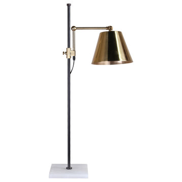 White Marble Base With Brass Shade and Black Rod Table Lamp