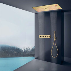 Thermostatic Recessed Ceiling Mount Led Rainfall Shower System, H Brushed Gold - Showerheads And Body Sprays