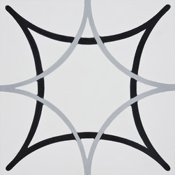 Moroccan Mosaic and Tile House - Sebta Handmade Cement Tile, Black/Gray, Sample - Wall And Floor Tile