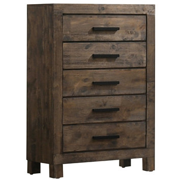 Benzara BM242619 Wooden Chest With 5 Drawers and Grain Details, Brown