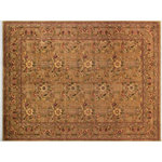 Bareen's Designer Rugs - Pak-Persian Tiffani Tan/Aubergine Wool Rug - 9'2 x 12'1 - Designed with mesmerizing intricacy and gorgeous color palette, this hand-knotted masterpiece demonstrates the beauty and electrifying thrill of Pak Persian art. These meticulously handcrafted Pak-Persian rug is made with pure wool and features breathtaking traditional and Transitional designs in bold lush color pallet. Known for their intricate designs these rugs are a reproduction of Persian rugs, made in Pakistan with unique Mughal designs. Made by master weavers using the same Persian texture, design and dying technique, we wanted to produce the most significant manifestation of the Persian art, life and culture. This rug is most famous for its exceptional quality, incredible designs, patterns and vibrant rich color. Pak-Persian rugs made with Persian weave with high knot counts, which enables the high intricacy and detail found in the patterns are also referred to as "State of art", each color adds a rich beautiful detail in the artwork of this rug. The design, color and beautiful chromatic composition with a vibrant sheen with traditional and Transitional designs, exude beauty, elegance and quality make this rug a masterpiece of its own.
