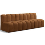 Meridian Furniture - Arc Velvet Upholstered 3-Pc. Modular Sofa, Saddle - Give your living room or den the perfect blend of style and versatility with this Arc velvet fabric curved modular Sectional. Part of the Arc modular furniture collection, this Sectional comes upholstered in rich saddle velvet fabric and features deep channel tufting that adds a touch of luxury while enhancing comfort and support. A seamless combination of form and function, this chair can be used with other Arc pieces to create a myriad of configurations in your well-curated room.