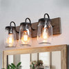 LNC 3-Light Farmhouse Mason Jar and Faux Wood Bathroom Vanity Lights