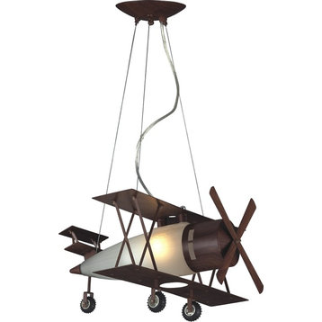 Airplane Light Fixture With Frosted White Glass, Brown