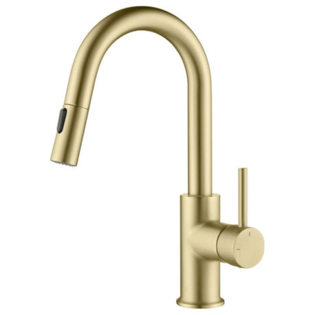 Luxe Single Handle Pull Down Kitchen & Bar Faucet, Brush Gold