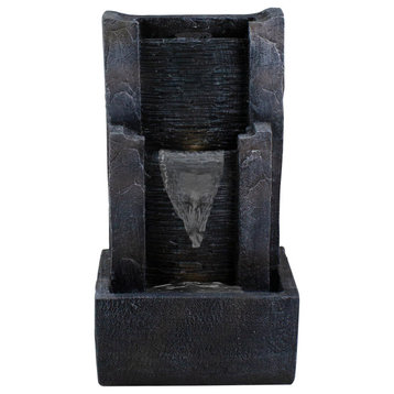 23.5" Black and Gray Modern Lighted Three-tier Outdoor Garden Water Fountain