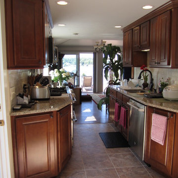 Traditional Lake House Toffee finish kitchen featuring a non-traditional layout