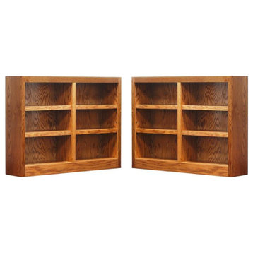 Home Square 6-Shelf Double Wide Wood Bookcase Set in Dry Oak (Set of 2)