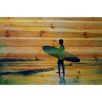 "Surf at Dusk" Print on Natural Pine Wood, 36"x24"