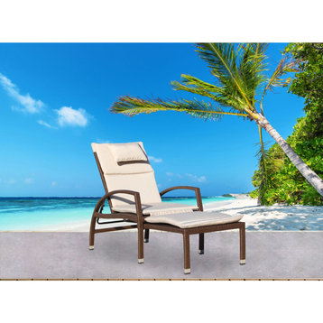 Courtyard Casual Brown Beach Front Deck Chair to Chaise Lounge Combo