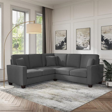 Pemberly Row 86W L Shaped Sectional Couch in Charcoal Gray Herringbone Fabric