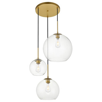 Baxter 3 Light Pendant in Brass And Clear