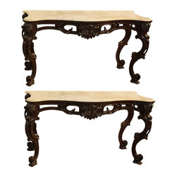 Pair of Anglo Indian Marble Top Mahogany Console Tables - Console Tables