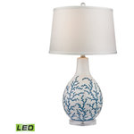 Elk Home - 27" Sixpenny Blue Coral LED Table Lamp, White - Sixpenny Pale Blue and White Table Lamp has a texture White linen hard back shade. The lamp measures 16??__W x 27??__H with shade measurements of 16"W x 11"H. The lamp uses a 9.5 Watt LED medium 3 way bulb with an on/off switch on the socket.(Bulb included)