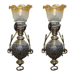 Large Colonial Style Hurricane Wall Lamp, Pair - Wall Sconces