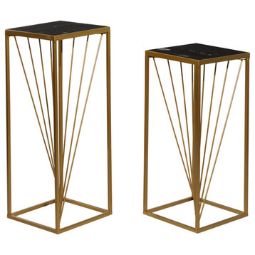 Contemporary Gold Metal Pedestal Table Set 46039