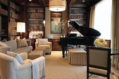 Transitional enclosed living room library photo in Houston
