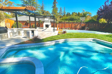 Inspiration for a large country backyard custom-shaped natural pool landscaping remodel in San Francisco