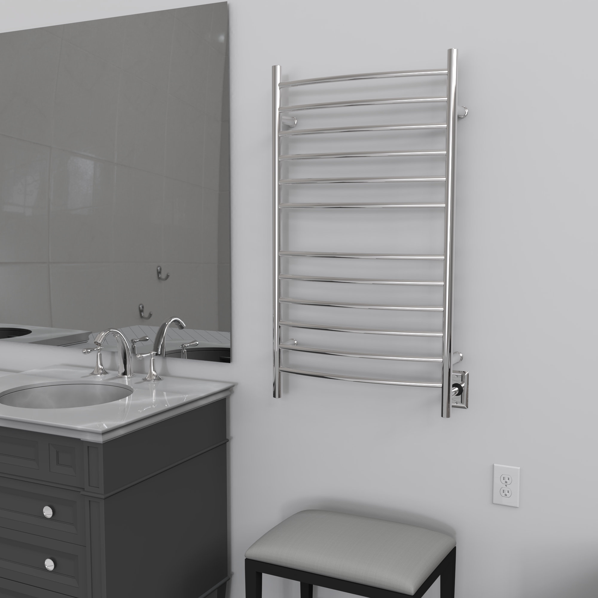 Radiant Large 12 Bar Hardwired/plug in combo Towel Warmer, Polished, Curved Bars