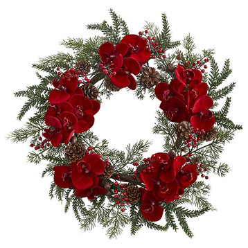 22" Orchid, Berry & Pine Holiday Wreath