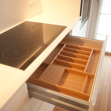 Open kitchen with bamboo flooring
