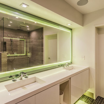 Backlit LED Mirror Over Double Sink Vanity