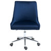 Karina Swivel and Adjustable Velvet Upholstered Office Chair, Navy, Chrome Base