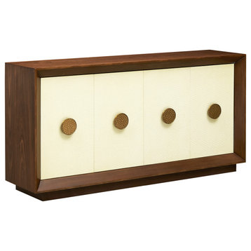 Shelburne Four Door Walnut and Cream Credenza With Gold Accents
