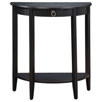 Wooden Half Moon Shaped Console Table With One Storage Drawer, Black
