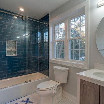 Teal Tile Tub Shower Combo | Bergenfield NJ Secondary Bath