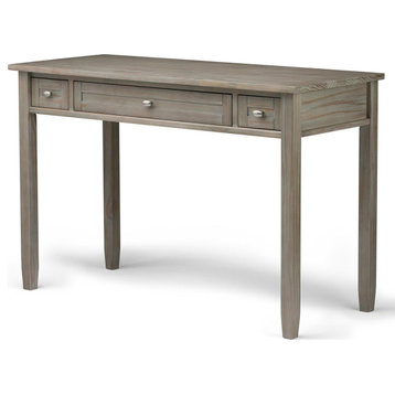 Rustic Desk, Central Drawer With Flip Down & Side Drawers, Distressed Grey