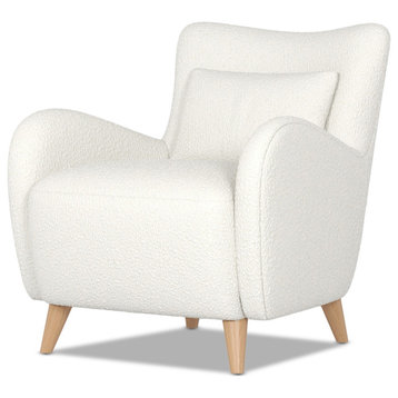 Lune Curved Arm Accent Chair with Lumbar Pillow, Ivory White Boucle