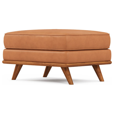 Valencia Artisan Top Grain Leather Ottoman, Cognac