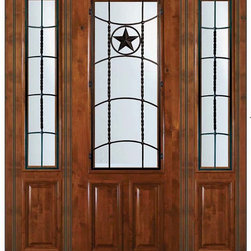 Prehung Sidelights Door 96 Alder Texan 2 Panel 2/3 Lite Wrought Iron - Front Doors