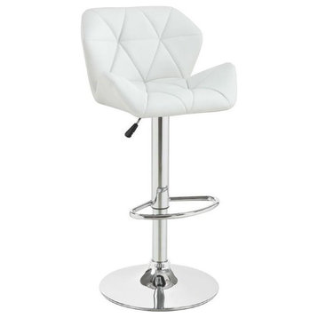 Bowery Hill 35.5"H Metal-Faux Leather Adjustable Bar Stool in White