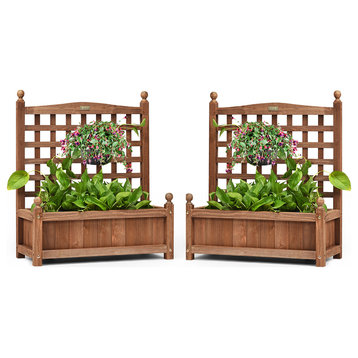 Costway 2 PCS Solid Wood Planter Box with Trellis Weather-Resistant 25"x11"x30"