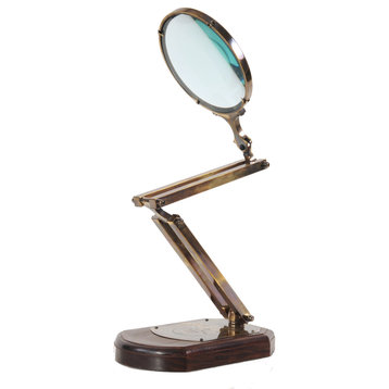 7.5" X 14.5" X 28" Brass Big Magnifier Glass With Wooden Base