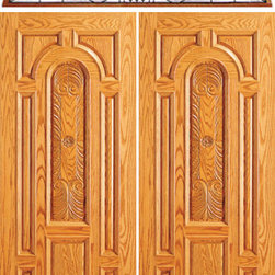 Prehung Front Mahogany Carved 8 Panel Moulding Double Door Transom - Front Doors