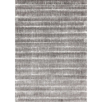 Soft Collection Gray White Striped Rows Rug, 5'3"x7'7"