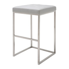 Nuevo - Chi Bar Stool,  29.75" , Brushed Stainless Steel Frame, White - Bar Stools and Counter Stools