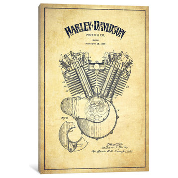 "Harley-Davidson Vintage Patent Blueprint" by Aged Pixel, Canvas Print, 18"x12"
