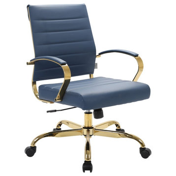 Pemberly Row Modern Adjustable Leather Office Chair In Navy Blue