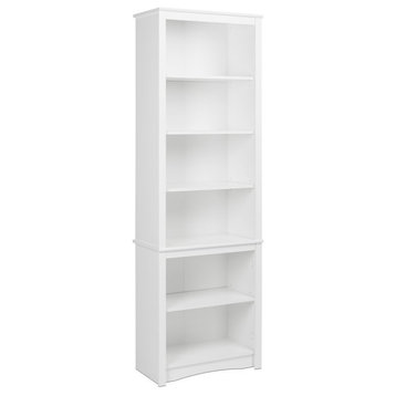 Pemberly Row Tall Contemporary 6 Shelf Bookcase in White
